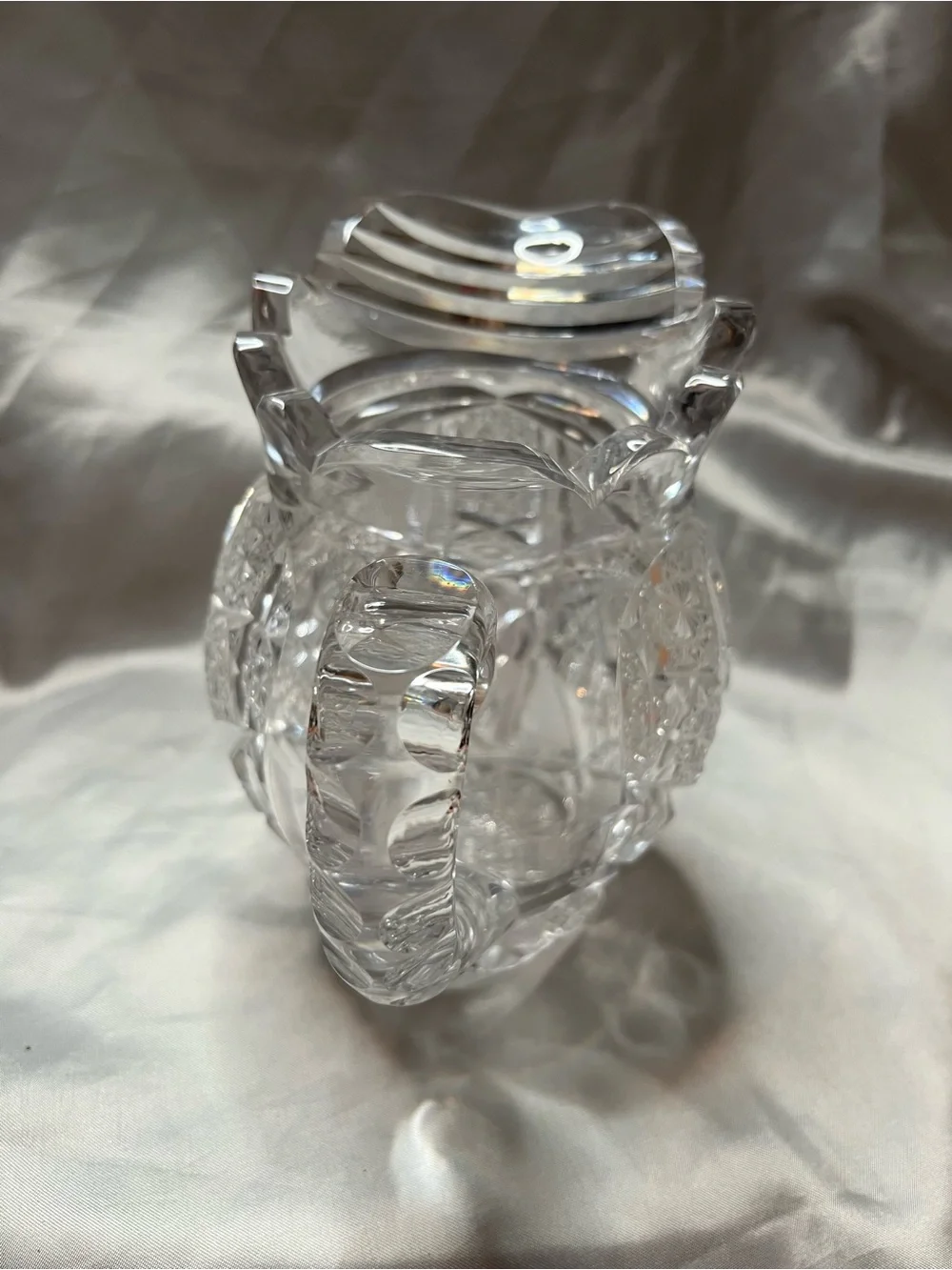 Antique ABP Cut Glass Crystal Pitcher - Hobstar & Fan Pattern - Small Chip
